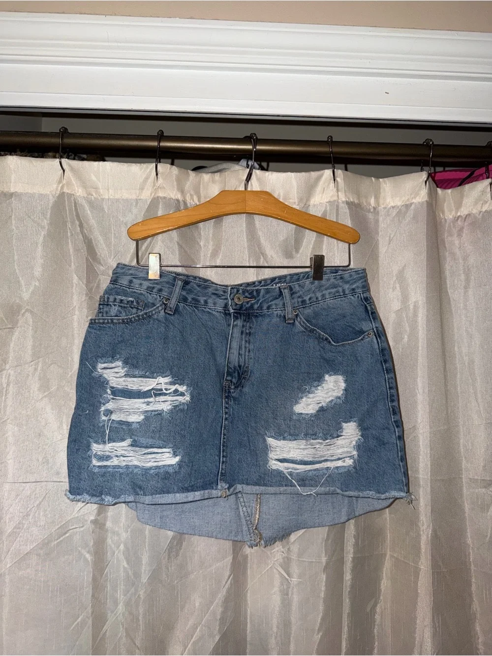 Vanilla Star Distressed Denim Mini Skirt - Blue